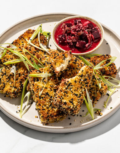 Tofu with Beetroot dipping sauce